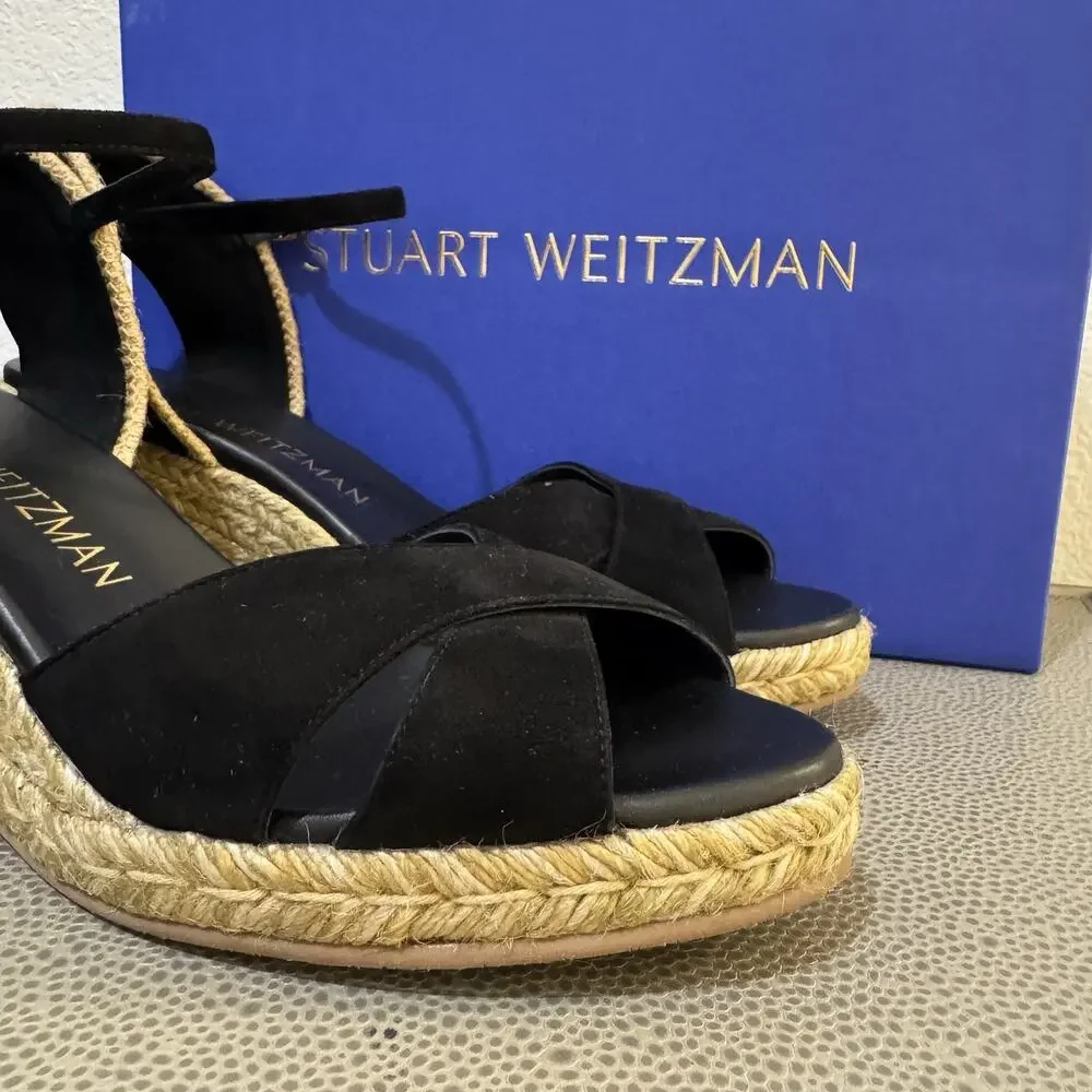 Stuart Weitzman Mirela II Espadrille Wedge Black Size 11